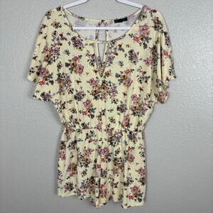 Bebop Clothing Size M Yellow Pink Purple Floral Elastic Waist Romper Jumpsuit